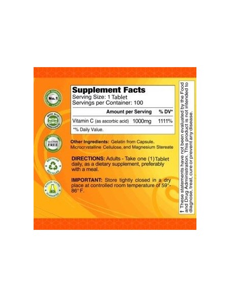 Alfa Vitamins® Vitamina C 1000 mg para soporte inmunológico - 100 cápsulas