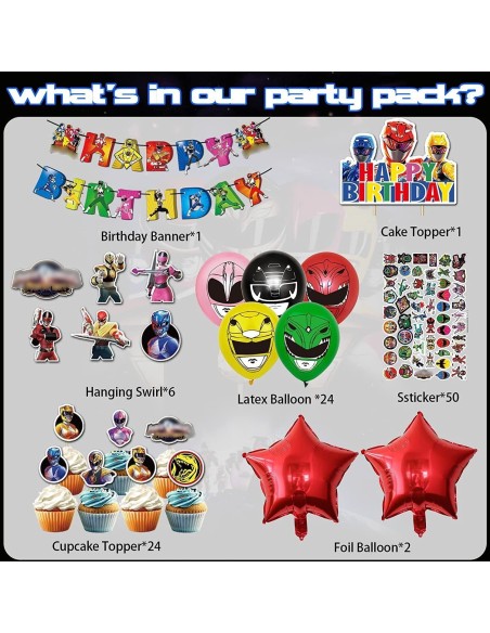 108 piezas de suministros para fiesta de cumpleaños de Poower, decoración de cumpleaños de Ran-gers