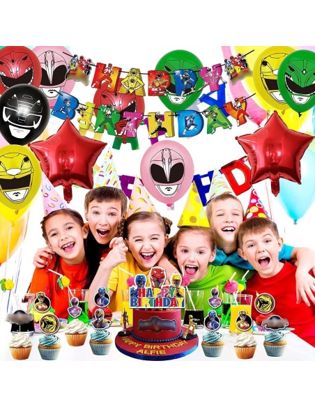 108 piezas de suministros para fiesta de cumpleaños de Poower, decoración de cumpleaños de Ran-gers