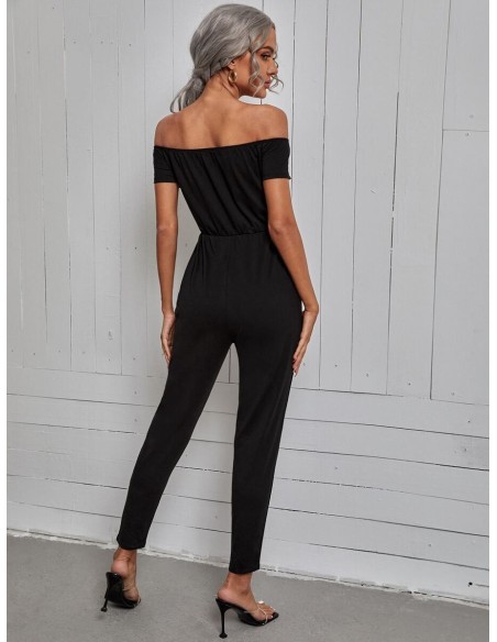 SHEIN Mono de hombros descubiertos con cordón delantero