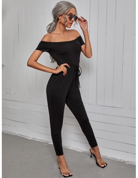 SHEIN Mono de hombros descubiertos con cordón delantero