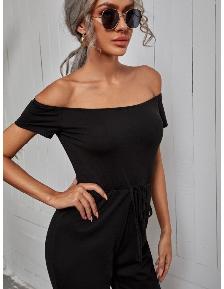 SHEIN Mono de hombros descubiertos con cordón delantero