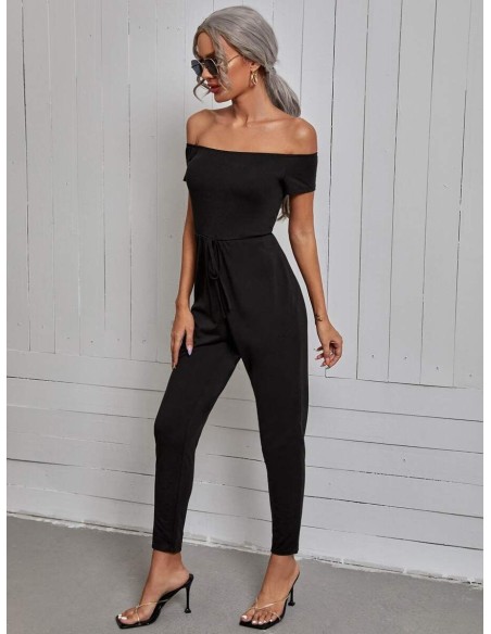 SHEIN Mono de hombros descubiertos con cordón delantero