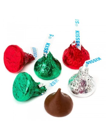 HERSHEY'S - Besos de chocolate con leche rojo, verde y plateado 15 unidades