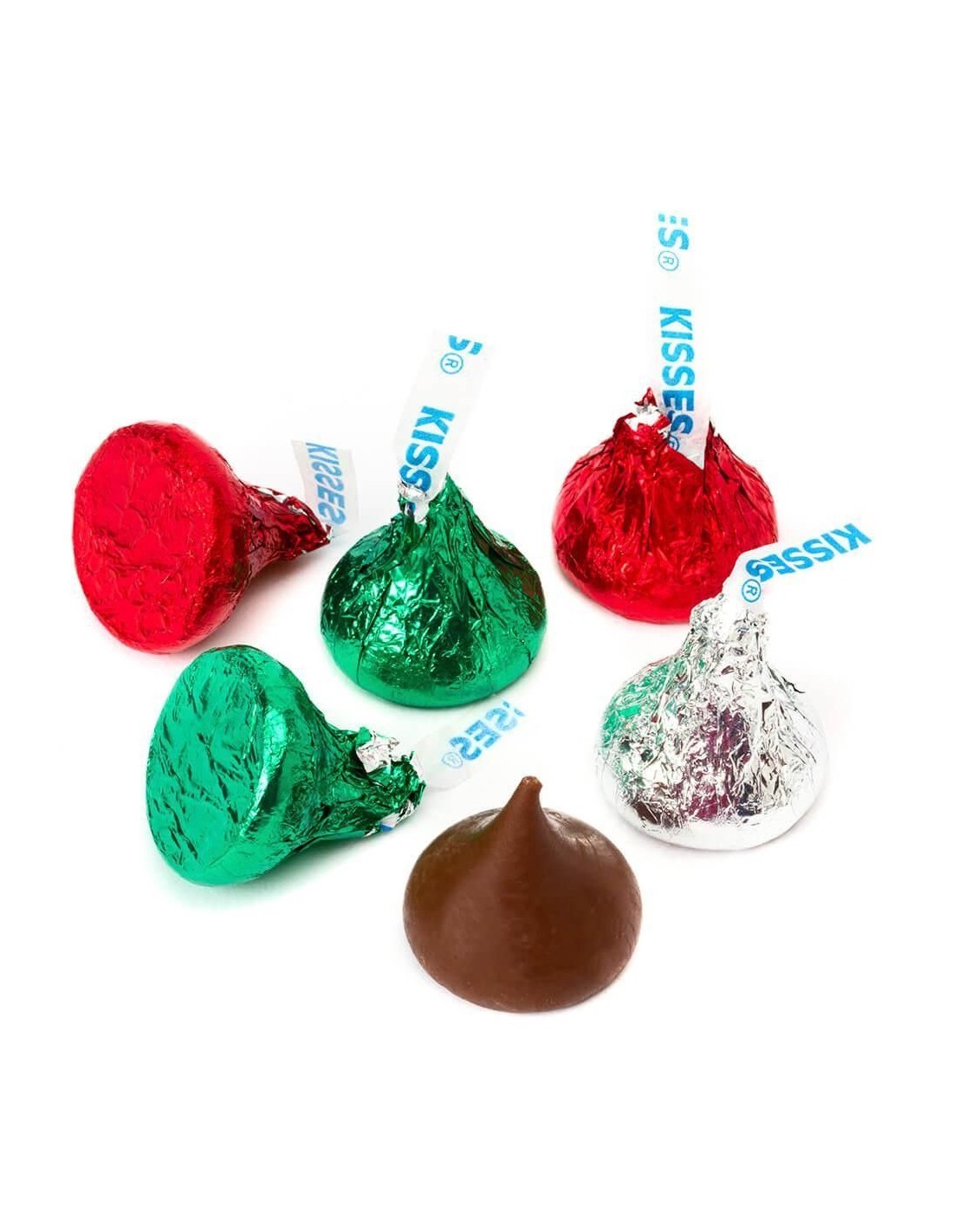 HERSHEY'S Besos de chocolate con leche rojo, verde y plateado 15 unidades