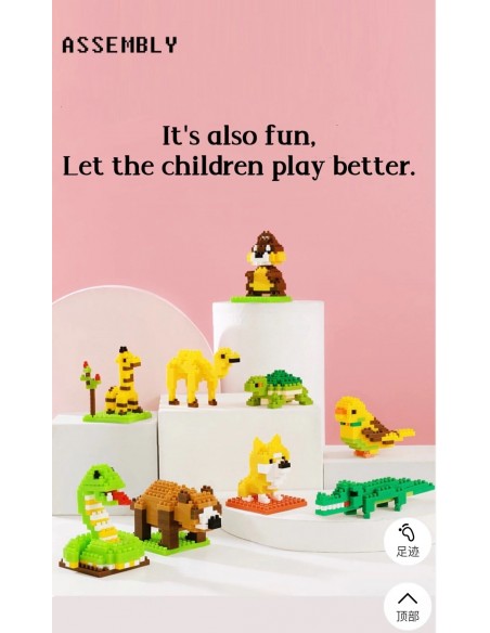 Juguete de bloques de construcción de pellets de animales para niños, Mini rompecabezas, regalo misterioso, 3 paquetes