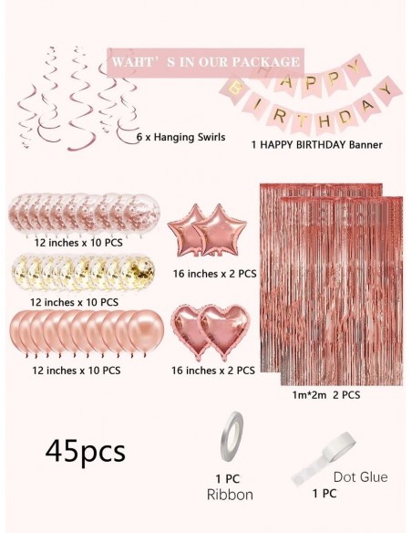 45 piezas decoración de fiesta de cumpleaños conjunto de globos y pancartas, globo de oro rosa