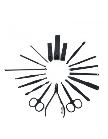 Cortaúñas negro de 18 piezas, juego de cortaúñas de belleza 2