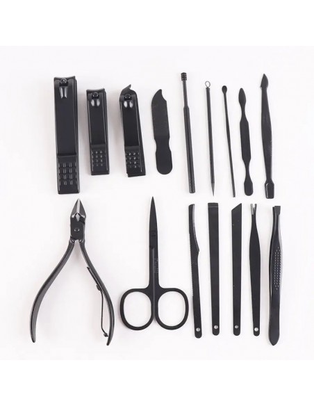 Cortaúñas negro de 18 piezas, juego de cortaúñas de belleza