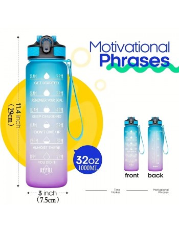 Botella De Agua Con Degradado De 32 Oz Con Pajita Y... 2