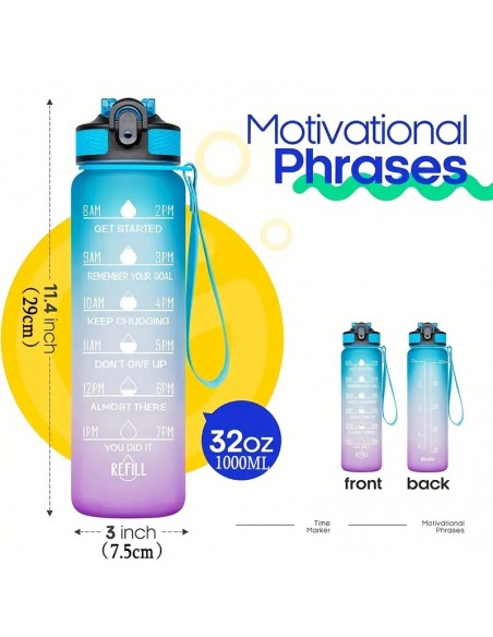 Botella De Agua Con Degradado De 32 Oz Con Pajita Y Marcador De Tiempo,