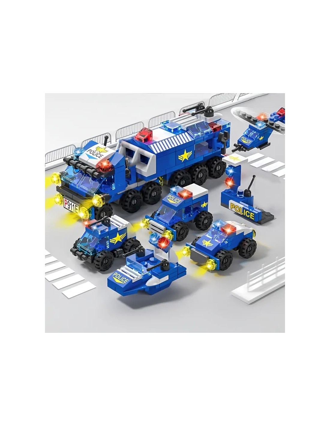 Juego de bloques de construcción con tema de equipo de policía