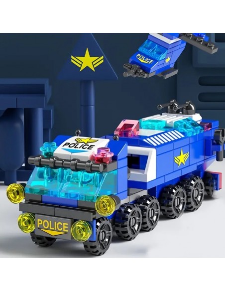 Juego de bloques de construcción con tema de equipo de policía 6 en 1, combinación deformable compatible con Lego