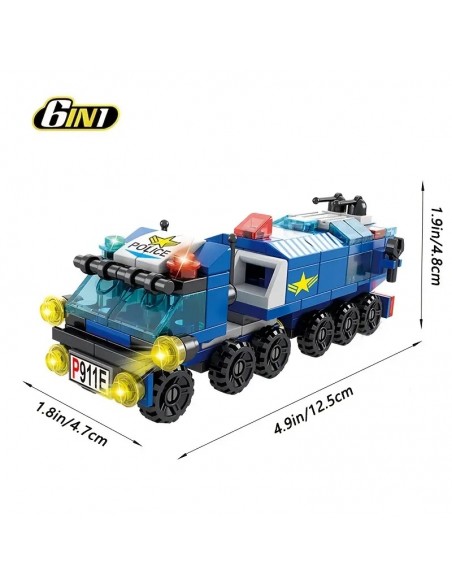 Juego de bloques de construcción con tema de equipo de policía 6 en 1, combinación deformable compatible con Lego