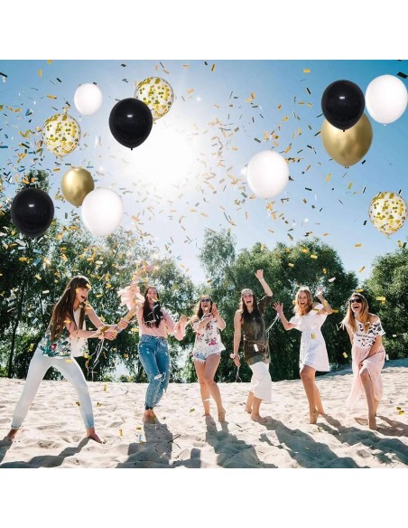 Juego de globos de látex con lentejuelas de papel dorado negro, 50 piezas
