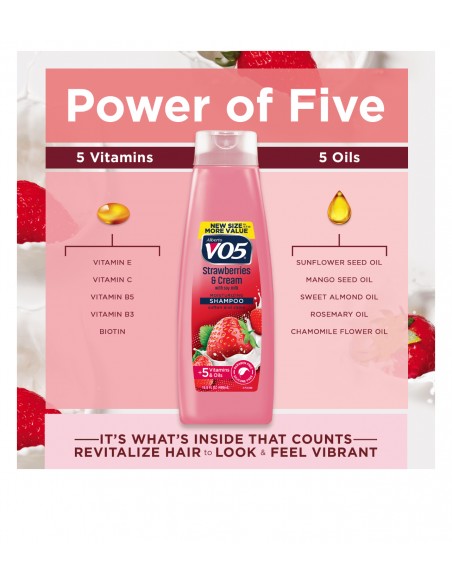 Champú Hidratante de Fresas y Crema VO5, Enriquecido con Leche de Soja, 15 fl oz