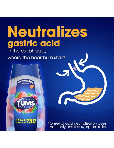 TUMS Tabletas antiácidas de bayas surtidas extra fuertes para aliviar la acidez estomacal, 96 unidades