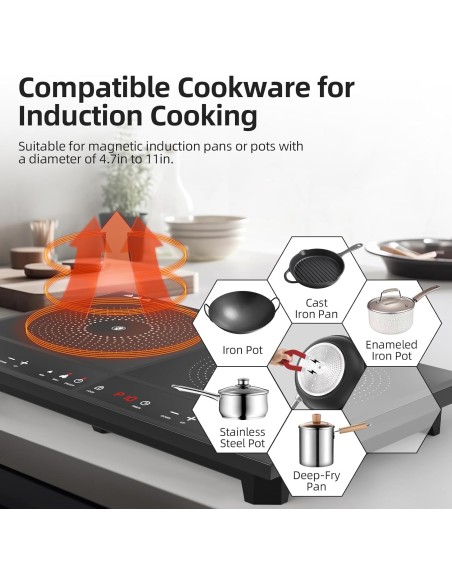 Cocina de inducción doble,10 temperaturas, 1800 W (entrega  en 60 días Aprox)
