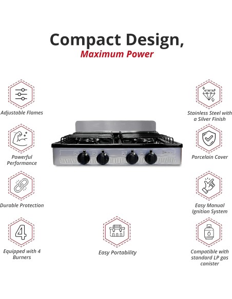 Estufa de acero inoxidable para gas propano 4 quemadores ( entrega en 60 días aproximadamente)