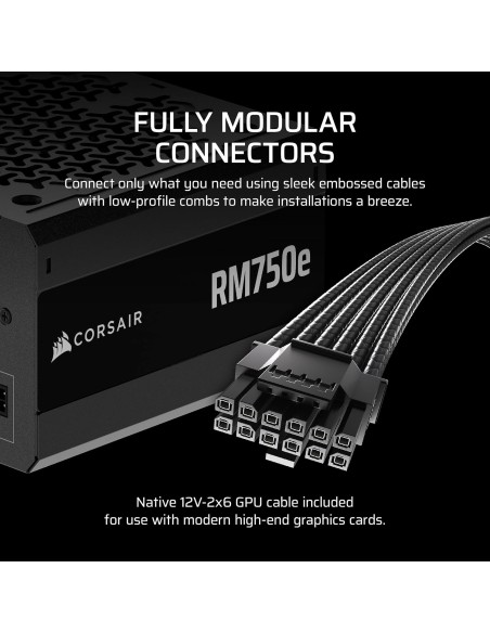 Fuente de alimentación totalmente modular CORSAIR RM750e (2025)750 W, ATX 3.1 y PCIe 5.1