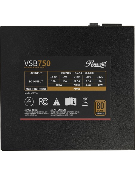 Fuente de alimentación Rosewill VSB 750 W 80+ Bronze ATX 3.0/3.1 compatible, semimodular, con conector PCIe 5.1 (12V-2x6)
