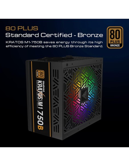 Fuente de alimentación GAMDIAS Kratos M1 750B  750 W 80+ Bronze, ATX compatible, iluminación RGB y ventilador silencioso