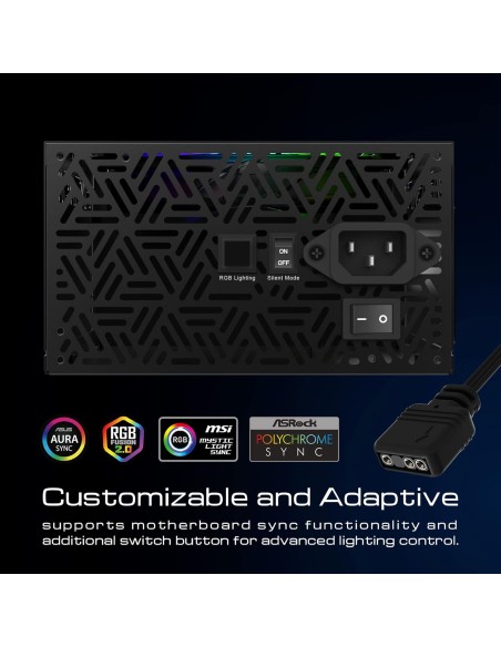 Fuente de alimentación GAMDIAS Kratos M1 750B  750 W 80+ Bronze, ATX compatible, iluminación RGB y ventilador silencioso