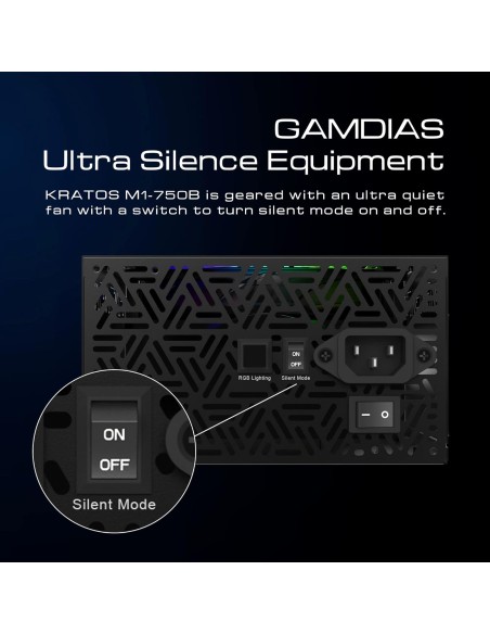 Fuente de alimentación GAMDIAS Kratos M1 750B  750 W 80+ Bronze, ATX compatible, iluminación RGB y ventilador silencioso
