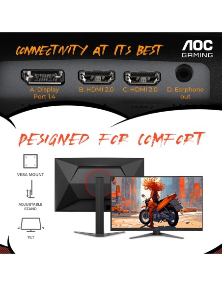 Monitor Curvo Gamer AOC C27G4ZH  27pulgadas, FHD 1080p, 280Hz, 0.3ms, Altura Ajustable, Sin Marcos
