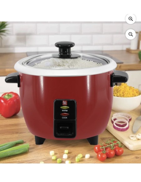 Arrocera eléctrica Bene Casa 6 tazas con bandeja de vapor, olla de aluminio y tapa de vidrio  Color rojo