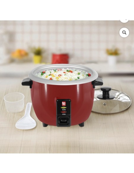 Arrocera eléctrica Bene Casa 6 tazas con bandeja de vapor, olla de aluminio y tapa de vidrio  Color rojo