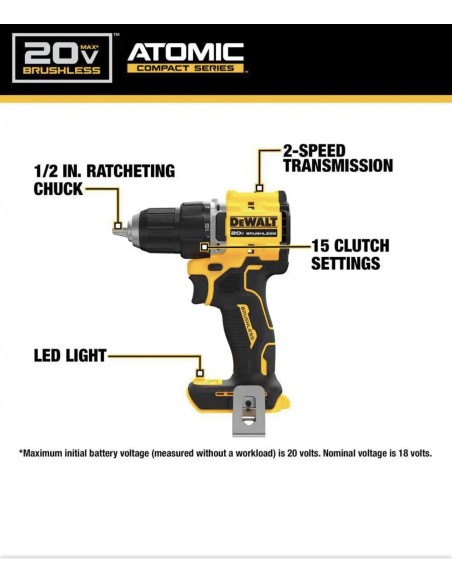 Kit DEWALT ATOMIC 20V MAX (2 herramientas) Taladro y destornillador de impacto con baterías y bolsa( entrega en 60 días aproxi)