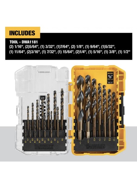 Juego de brocas DEWALT Black & Gold Twist (21 piezas) Alta velocidad, revestimiento negro/oro(Entrega en 60 días aprox)