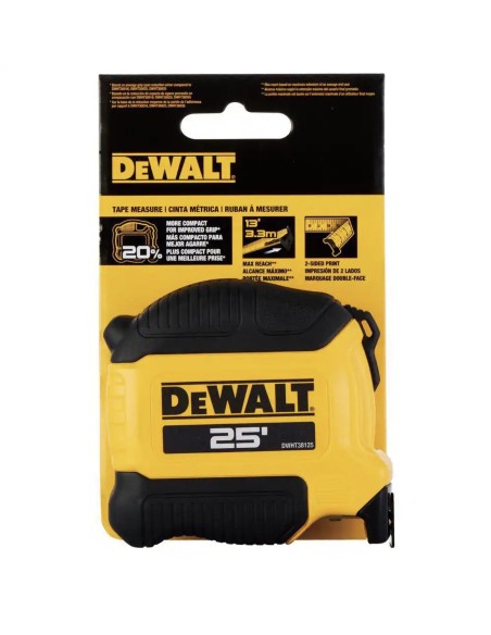 Cinta métrica DEWALT ATOMIC 25 ft × 1 1/8 in con freno de dedo (Entrega en 60 días aprox)