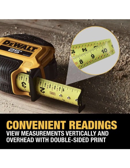 Cinta métrica DEWALT ATOMIC 25 ft × 1 1/8 in con freno de dedo (Entrega en 60 días aprox)