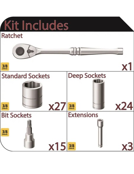 Juego de herramientas Husky 3/8 pulgadas Drive Mechanics Tool Set  70 piezas ( entrega en 60 días aprox)