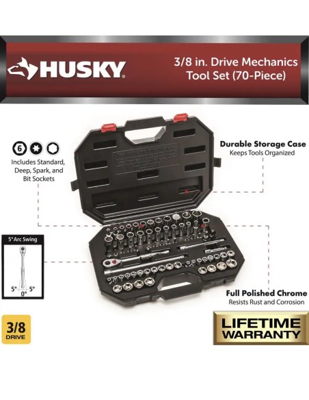 Juego de herramientas Husky 3/8 pulgadas Drive Mechanics Tool Set  70 piezas ( entrega en 60 días aprox)