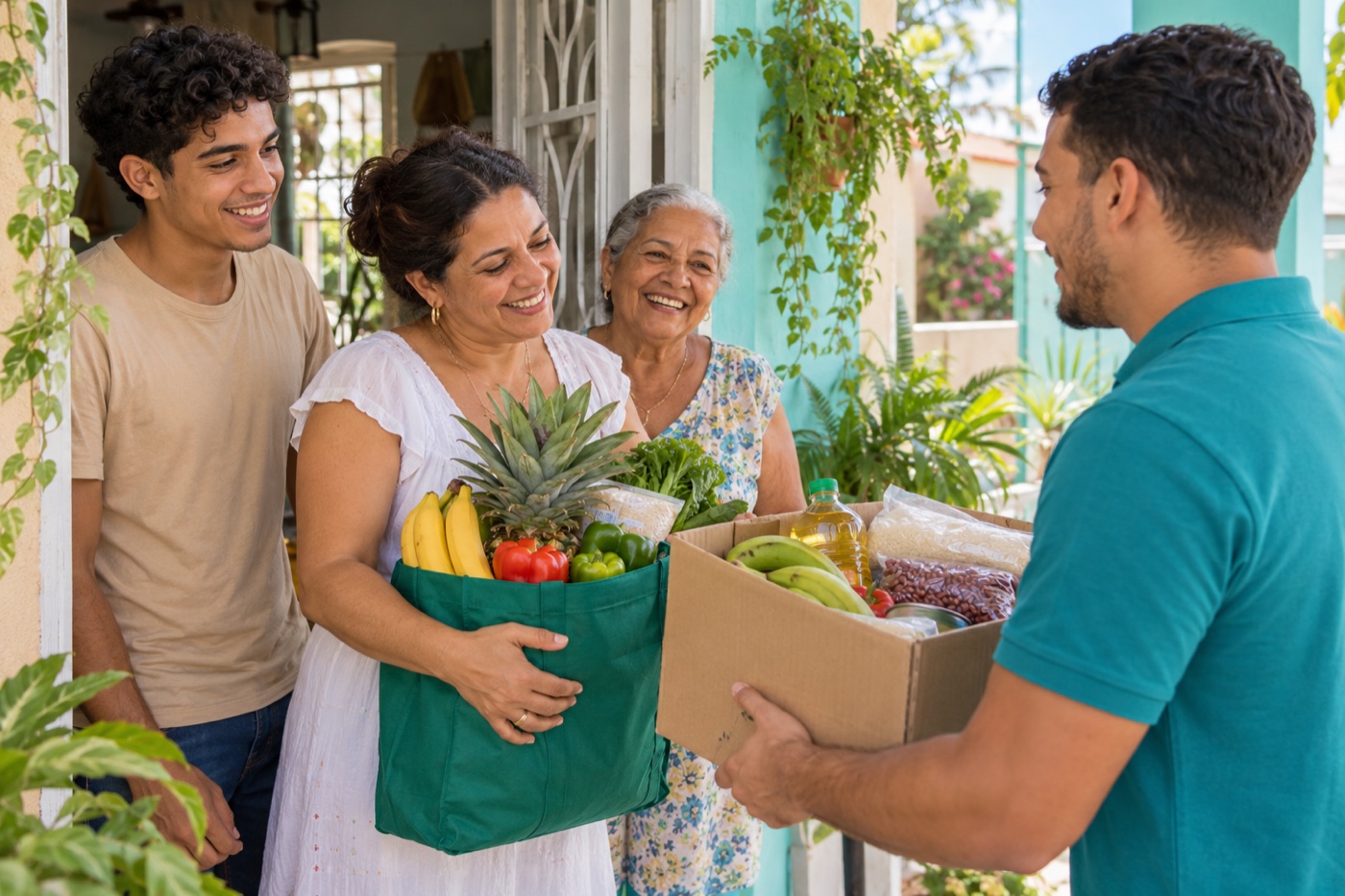 Entrega de alimentos a una familia cubana en su hogar. Imagen ilustrativa.